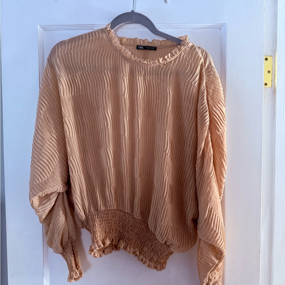 Zara Pleated Beige Blouse